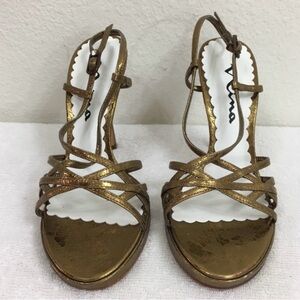 Nina Womens Metallic Bronze Leather Strappy Heeled Sandal Size 7.5 Party Classic